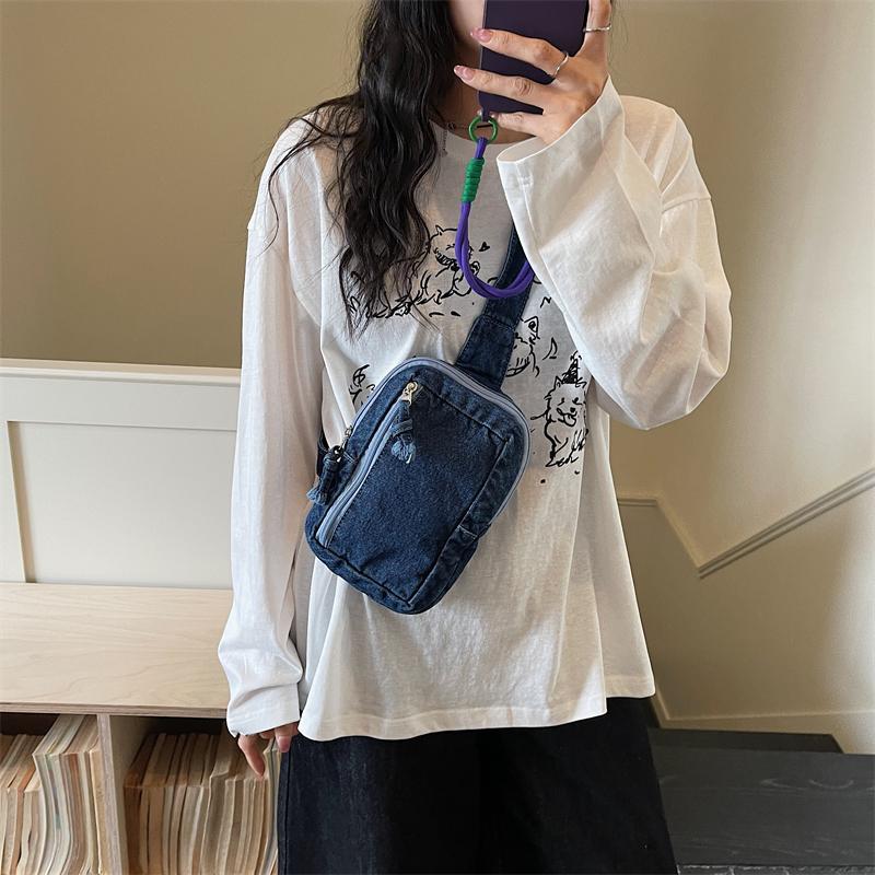 Borsello da Petto in Denim Borsa a Tracolla Multi-Tasca Borsa a Spalla Vintage