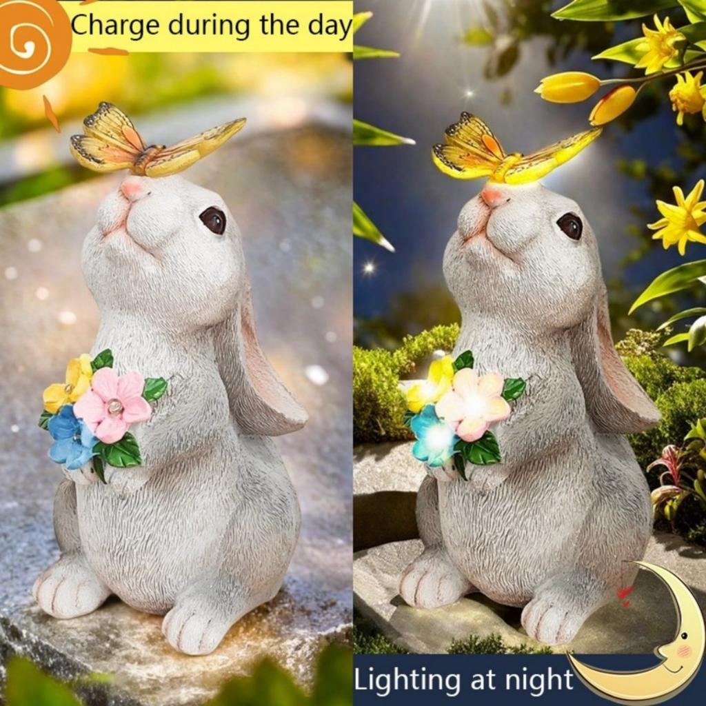 1 szt. solarna dekoracyjna statua królika zewnętrznego ze światłami motylkowymi, dodająca idealnego akcentu do wystroju ogrodu