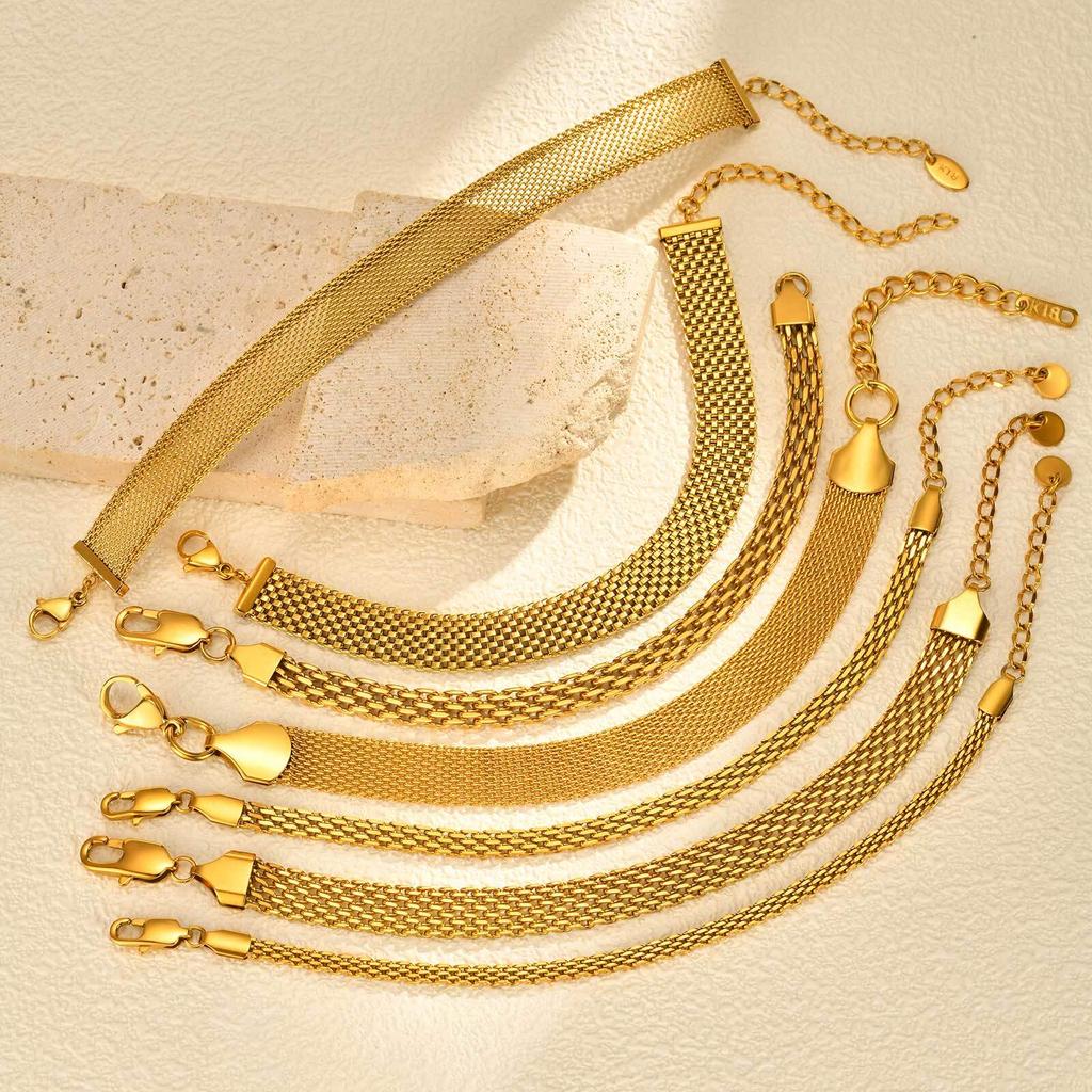 Stainless Steel 18K Gold Plated Bracelet for Women, Adjustable Weaving Mesh Chain, Exquisite Jewelry Gift