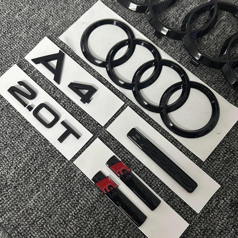New T A4 2008-2017 4Ring logo ABS Black Car Hood Front Grill Rear Trunk Emblem Sticker A4 Mark Quarrto 2.0T Sline Emblem