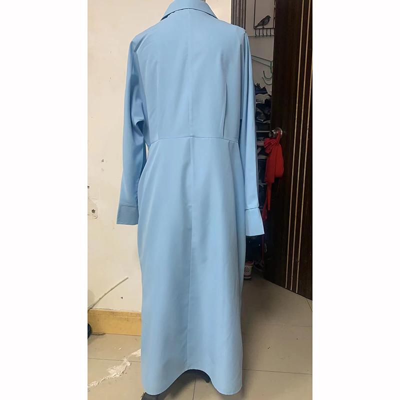 European  American Women's Blue Dress Elegant Temperament Spring Summer Commuter Long Sleeved