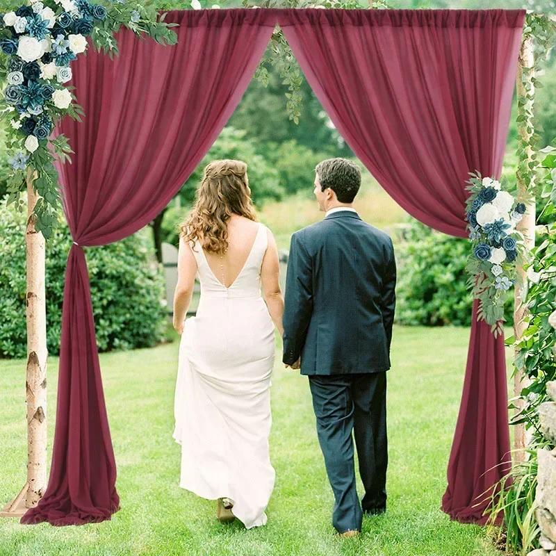 1 Panel Chiffon Backdrop Curtains, Wrinkle-Free Sheer Chiffon Fabric Curtain Drapes Wedding Ceremony Arch Party Stage Decor