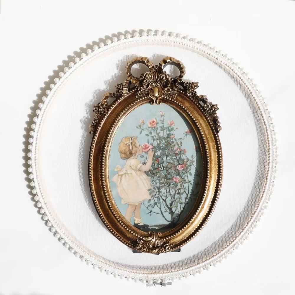 Fashion Golden Photo Frame Oval Elegant Tabletop Decor Vintage Desktop Ornament Gift For Bedroom Study Living Room