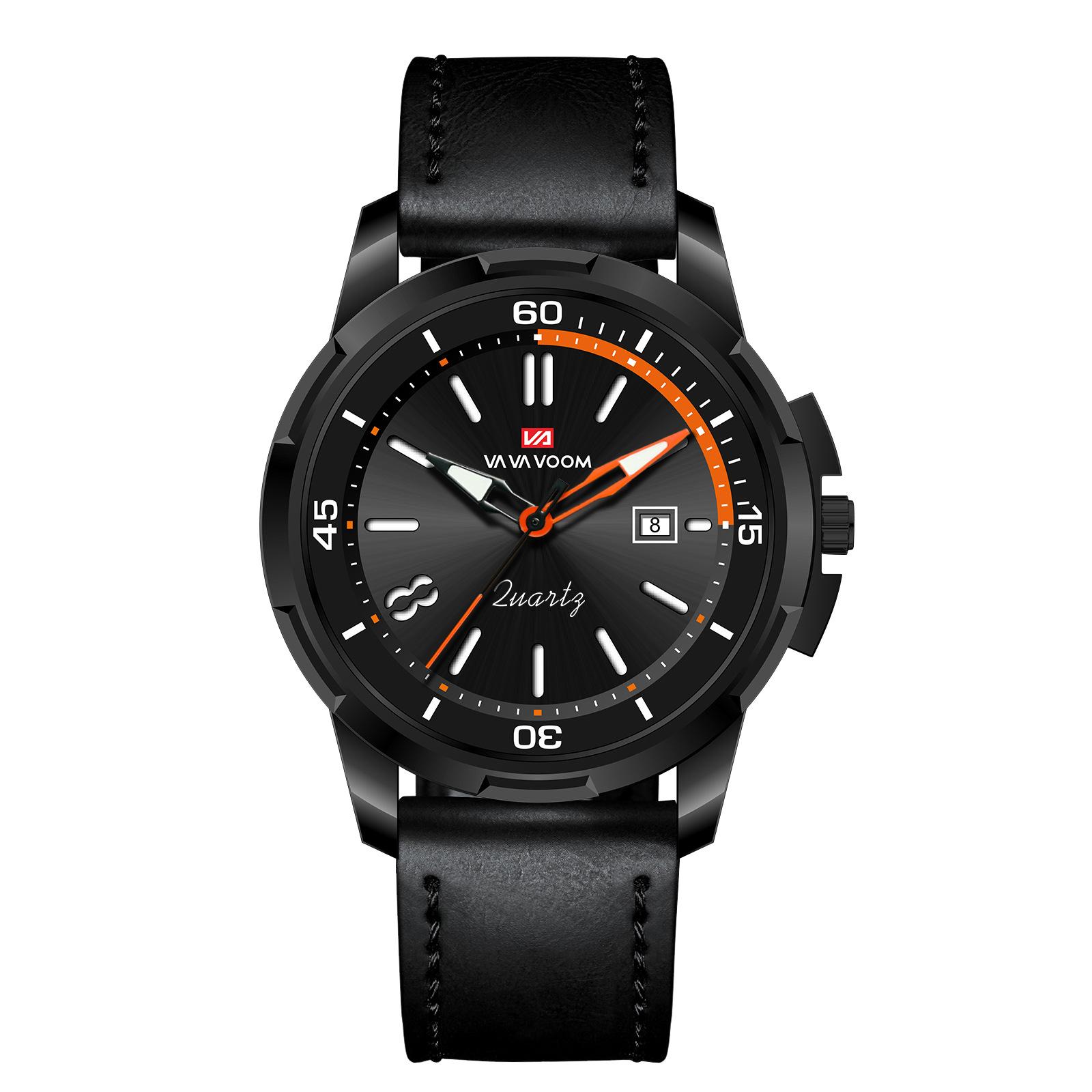 

ВА ВА ВУМ Мужские кварцевые часы Люминесцентные кварцевые часыДеловые Простые Календарь 30м Водонепроницаемые Люминесцентные Кварцевые часы Кожаный Ремешок Модные Наручные часы чёрный