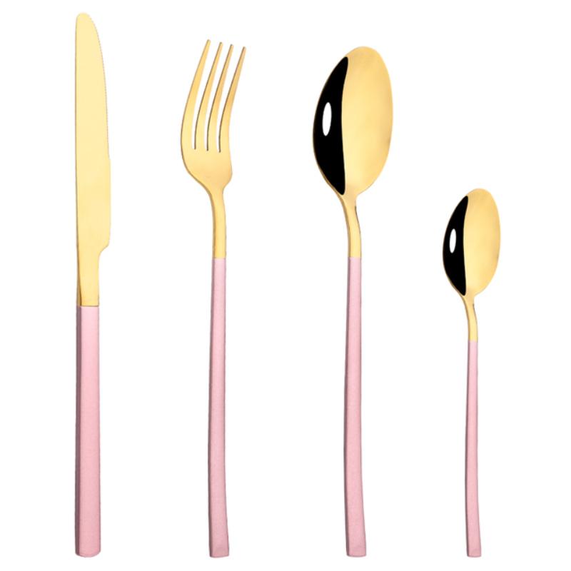 4pcs Pink Gold Dinnerware Set Stainless Steel Tableware Set Home Kitchen Eating Utensils Knife Fork Spoon Cutlery Set