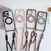 For iPhone 15 Pro Max Case Compatible with MagSafe Rotatable Kickstand PC+TPU Phone Cover with Lanyard
