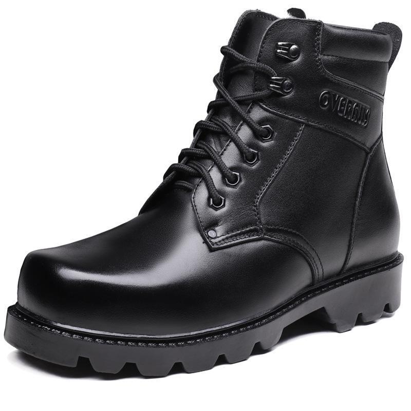 Men's High-Top Leather Combat Boots - Thick Sole, Bright Finish, Fur-Lined, Martin Style Snow Boots