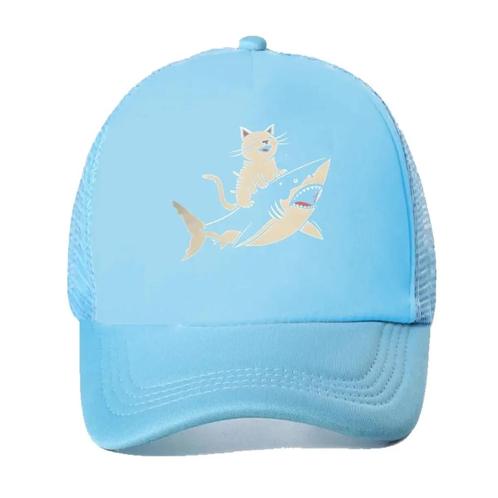 Cat Shark Whimsical Fun Art Design Mesh Baseball Cap