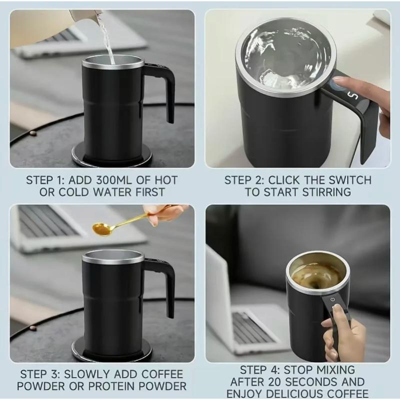 Mug à café électrique auto-mélangeur 380 ml IP67 étanche Mug à café mélangeur Chargement USB Affichage numérique Tasse magnétique automatique