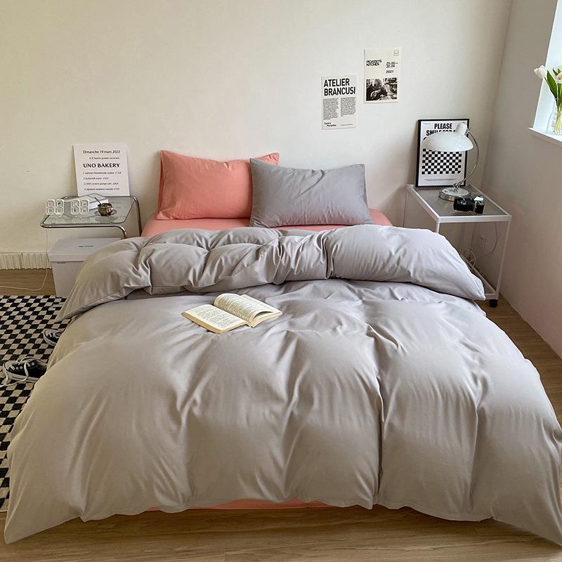 Soft Brushed Polyester-Cotton Solid Color Duvet Cover and Pillowcase Set with Pocket-Style Pillowcase