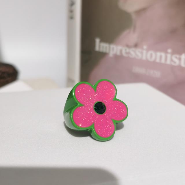 Colorful Glitter Enamel Flower Rings Y2K Fashion Floral Big Chunky Cocktail Ring for Women Girls Party Jewelry Ins Trendy New