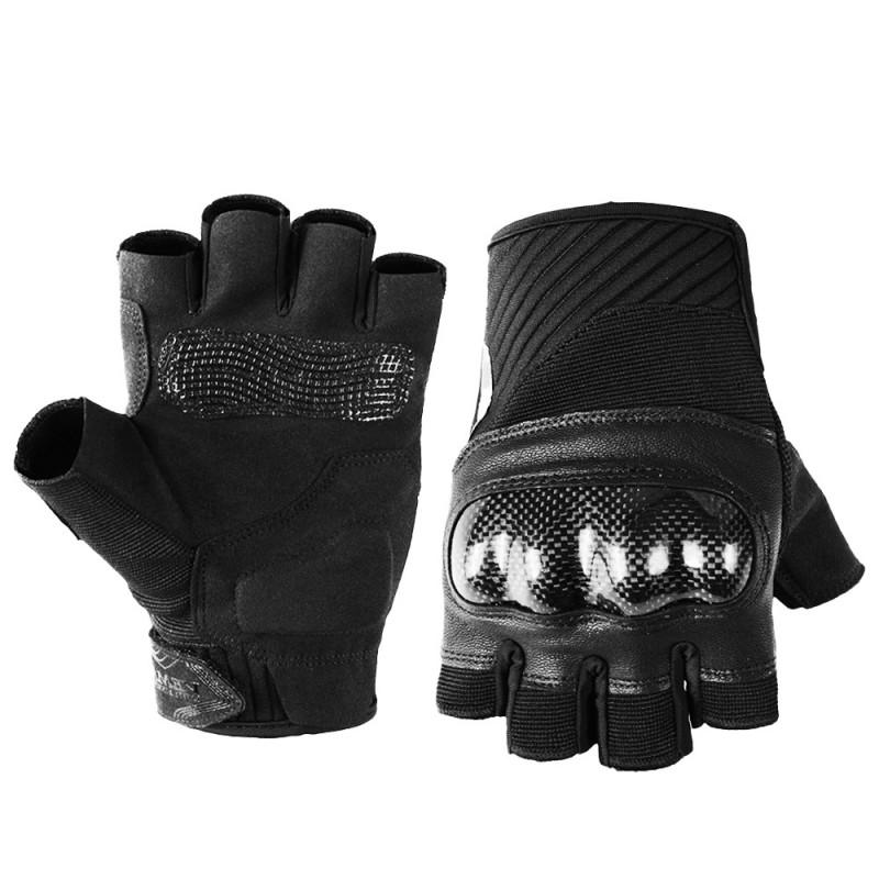 Motorcycle Half-Finger Gloves Carbon Fiber Reinforced Anti-Slip Breathable Leather Riding Men Women Small чёрный