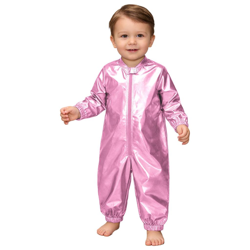 Kleinkind Baby Jungen Mädchen Metallischer Strampler Rundhals Langarm Reißverschluss Vorne Overall für Geburtstag Mottoparty Fotografie