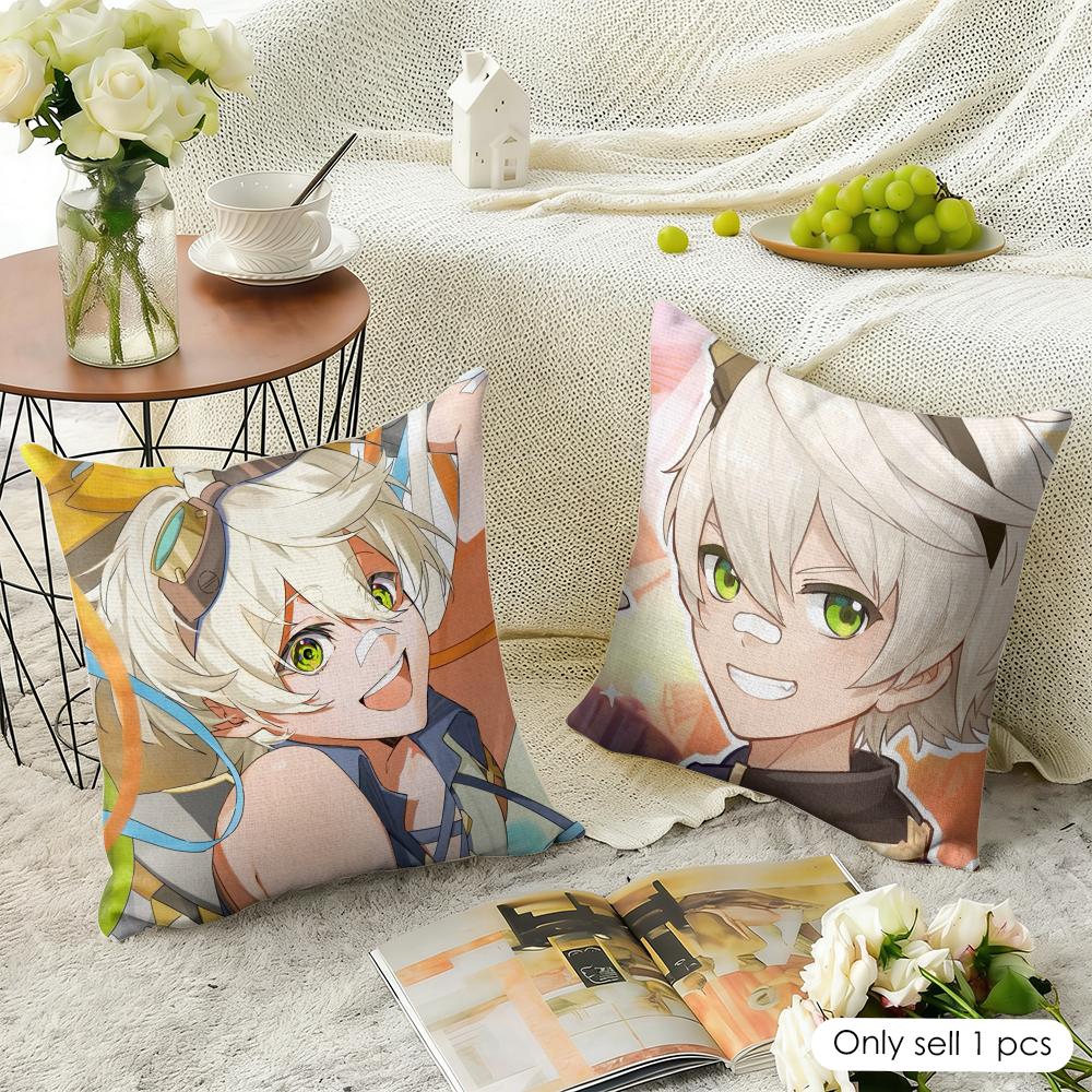 Bennett Genshin Impact Cute Cushion Cover Natural Linen Organic Fabric Double-Sided Printing Sofa Home Decor Gift Pillow Case
