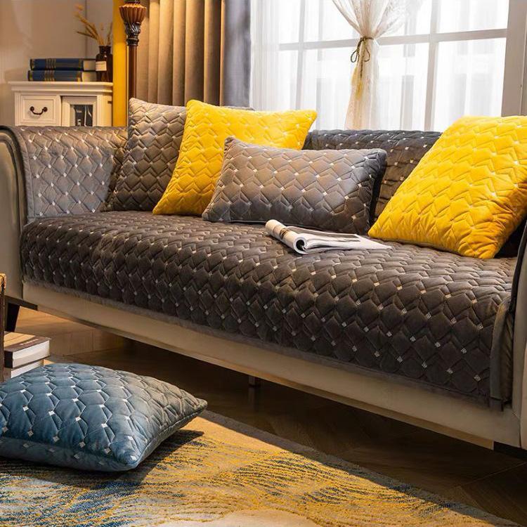 Moderne lys luksus sofa pute stoff massivt tre Sklisikker ensfarge brodert skinn Sofa trekk Pute