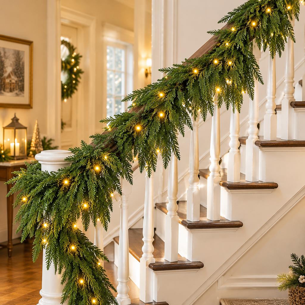 Artificial Norfolk Pine Garland with LED Warm Lights