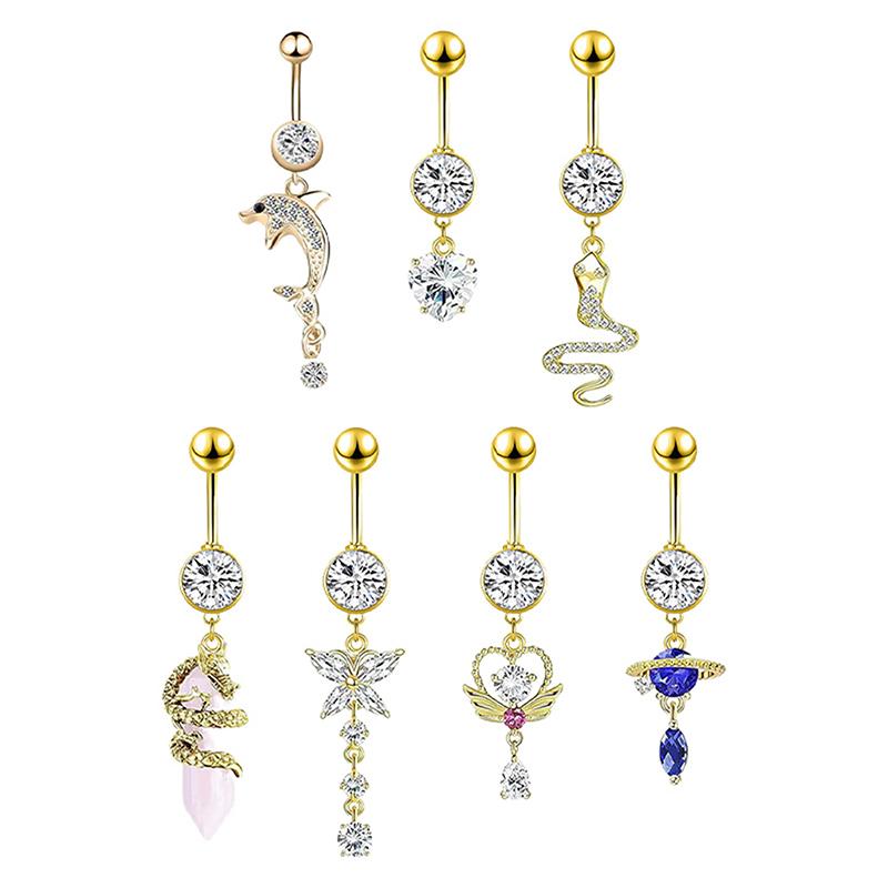 Einfacher Mode Zirkonium Bauchnabelring Damen Personalisierter Piercing Schmuck Herz Schmetterling Bauchnabelring Zubehör