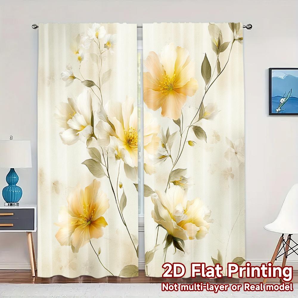 

Modern Flat Printing Jit Curtains Without Rod Floral Curtain Bliss Versatile Polyester Semi Sheer Set Of 2 Made W100*H70(CM)-Hooks&2PCS
