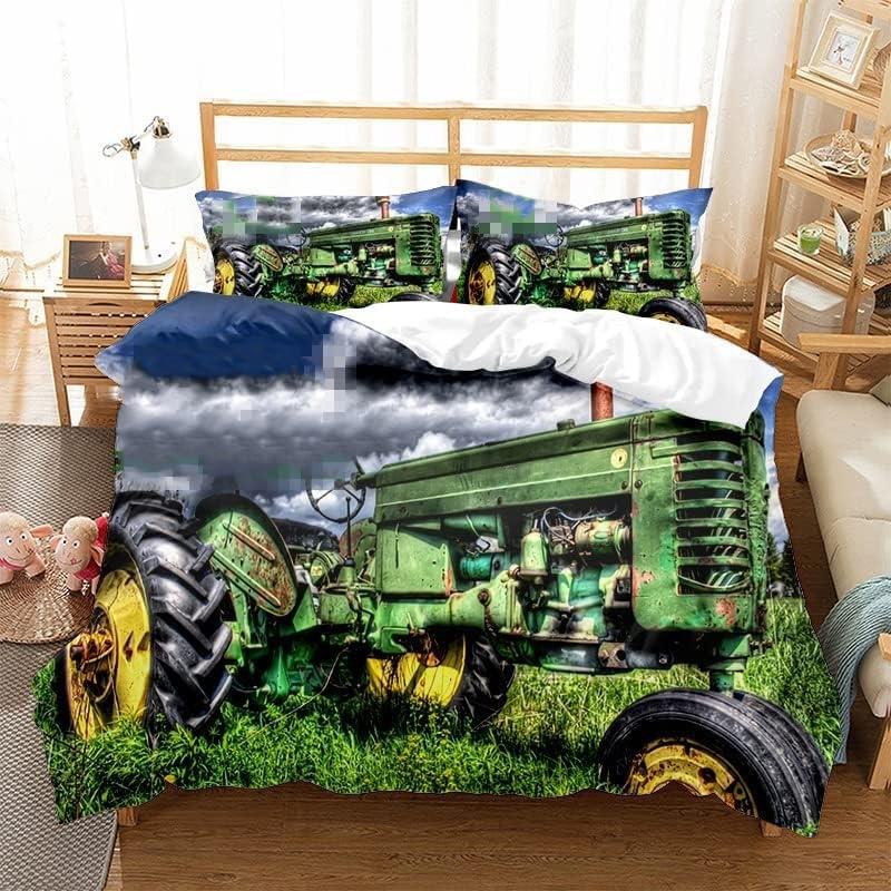 Tractor Pattern Quilt Cover Three-Piece Digital Printing Bedding Duvet Cover Kit