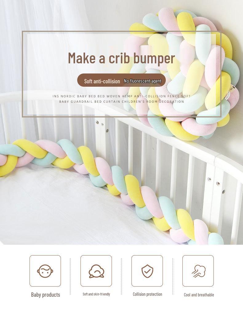 Nordic Cable Knit Crib Bumper - Three-Strand Braid Knotted Rope Pillow