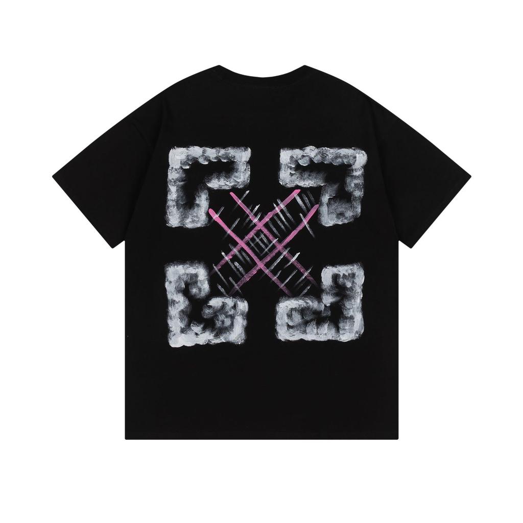 9056 Off-White Nowa Chmura Wzór Litery Strzałka Okrągły Dekolt Sweter Krótki Rękaw Koszulki Męskie i Damskie na Wiosnę i Lato 2025