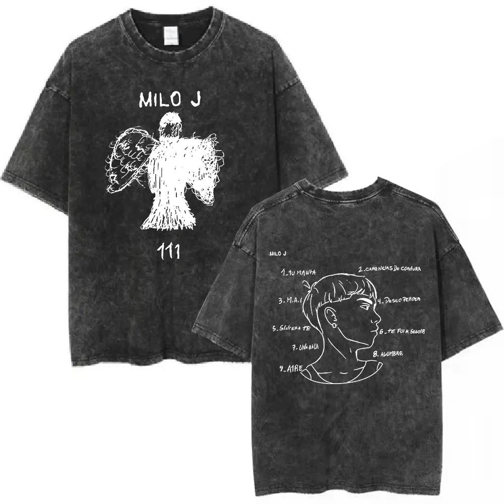 Rapper Milo J Logo Vintage Washed T Shirts Men Women Clothing Harajuku Hip Hop Tshirt Cotton Short Slevee Tshirts Streetwear