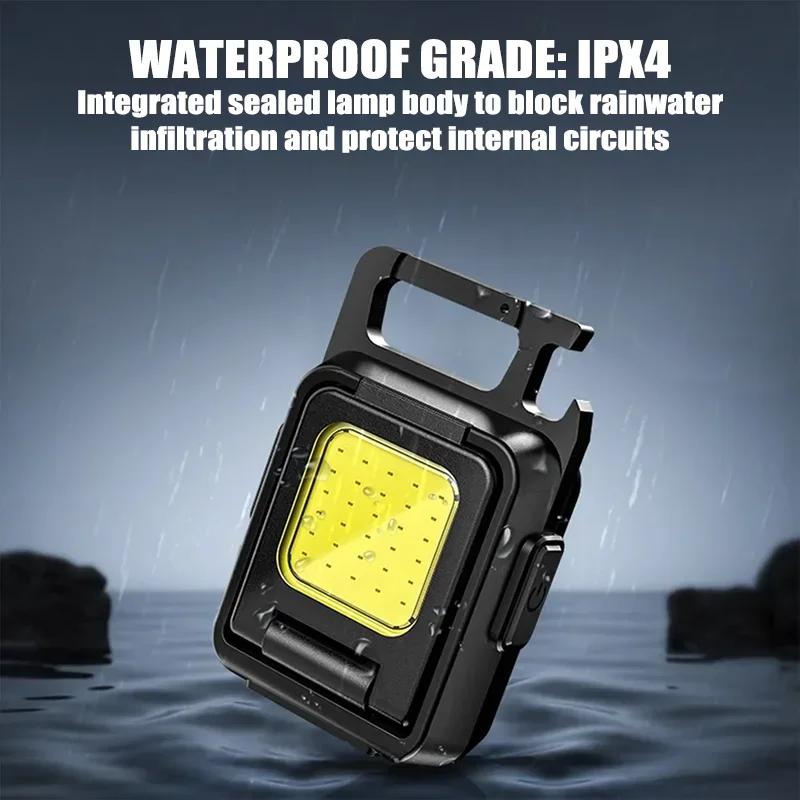 Mini Keychain Lights USB Rechargeable Keychain Light Work Light Outdoor Waterproof Emergency Camping Fishing Magnet Torches Lamp