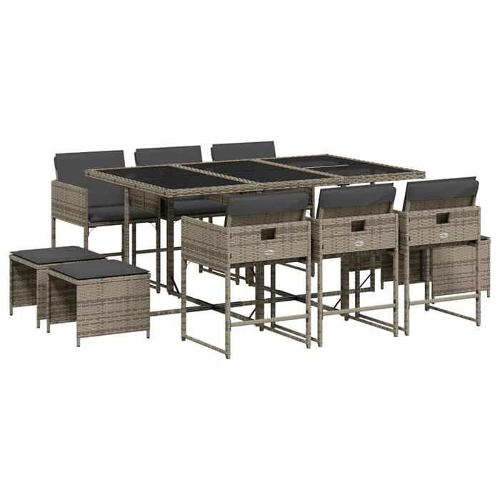 VidaXL Ensemble à Manger de Jardin avec Coussins 11 pcs, Table et Chaises à Dossier Rabattable, Meubles d'Extérieur Patio 3211328