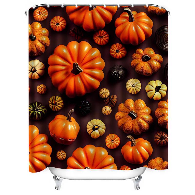 Tuniu Autumn Pumpkin Pattern Shower Curtain Halloween Decorative Fabric Curtain For Bathroom Kids Room