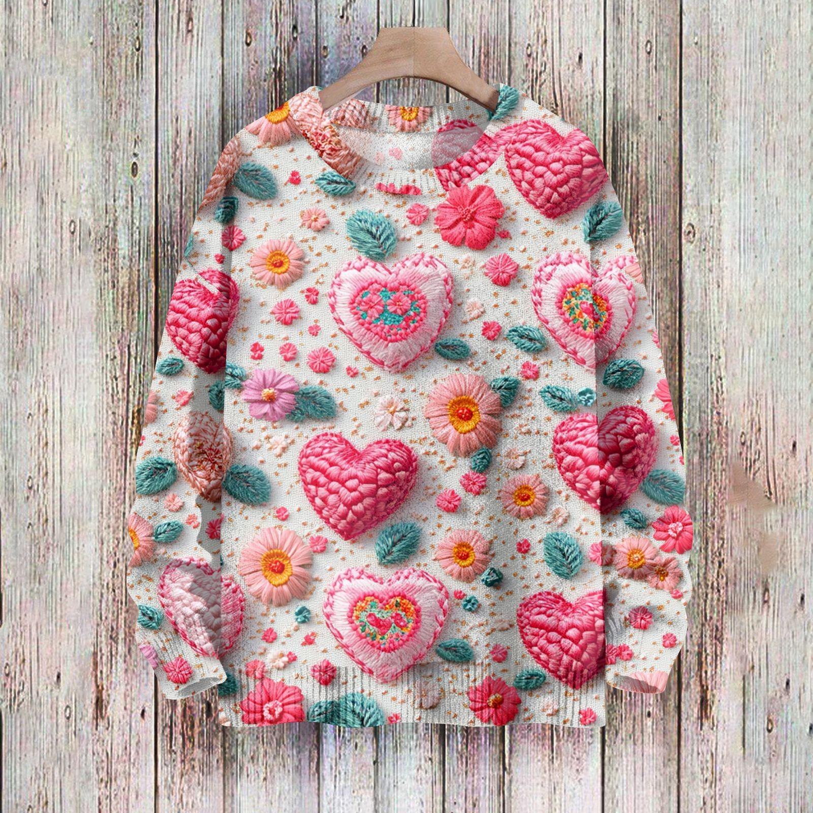 

С Днем святого Валентина, толстовки для женщин, вязаный свитер, симпатичная рубашка, осенний свитер с круглым вырезом, топы XXL