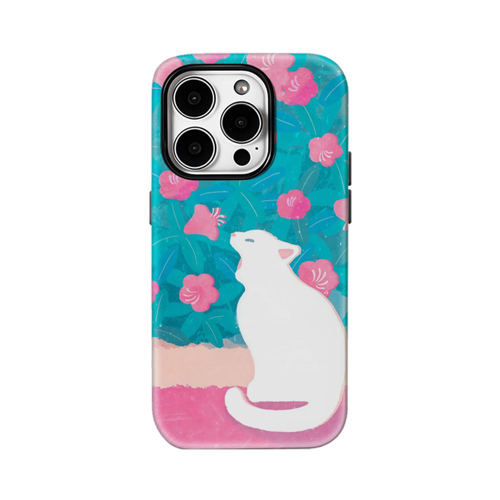 White Cat Among Blossoms Phone Case for IPhone 17AIR 16E 16 15 14 13 12 11 17 Pro Max Plus Double-layer Back Cover