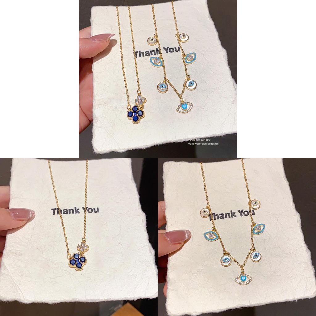 Damen-Anhänger-Halskette in Goldton mit Glücksklee-Motiv und Zirkon-Verzierung