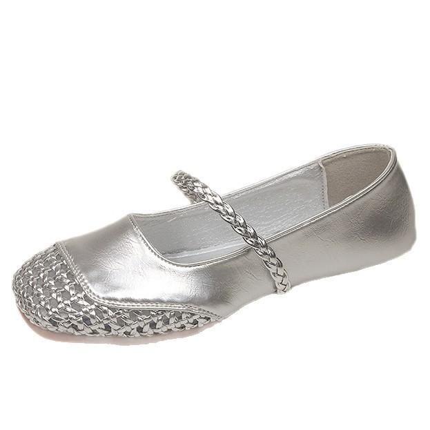 Retro square head single shoes comfortable 100 2025 French hollow woven thick heel light mouth single shoes Mary Jane shoes sandals