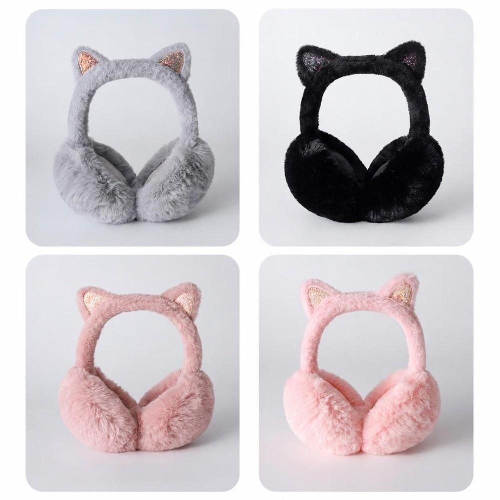Fluffy Cat Ear Earmuffs Foldable Foldable Thermal Earmuffs Faux Fur Ear Warmers  Winter Outdoor