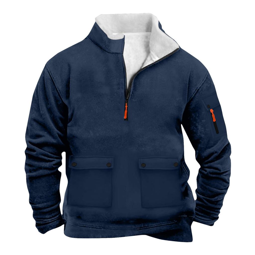 Hanorac pentru bărbați cu buzunar cu fermoar, cu jumătate de fermoar, sport, mărime mare, hanorac casual