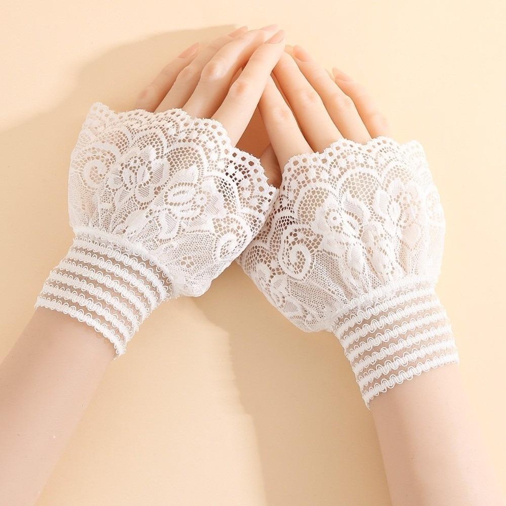 1 Pair Versatile Elegant Fake Cuffs Embroidery Pattern Solid Color False Cuffs Detachable Thin Lace Sleeves For Women