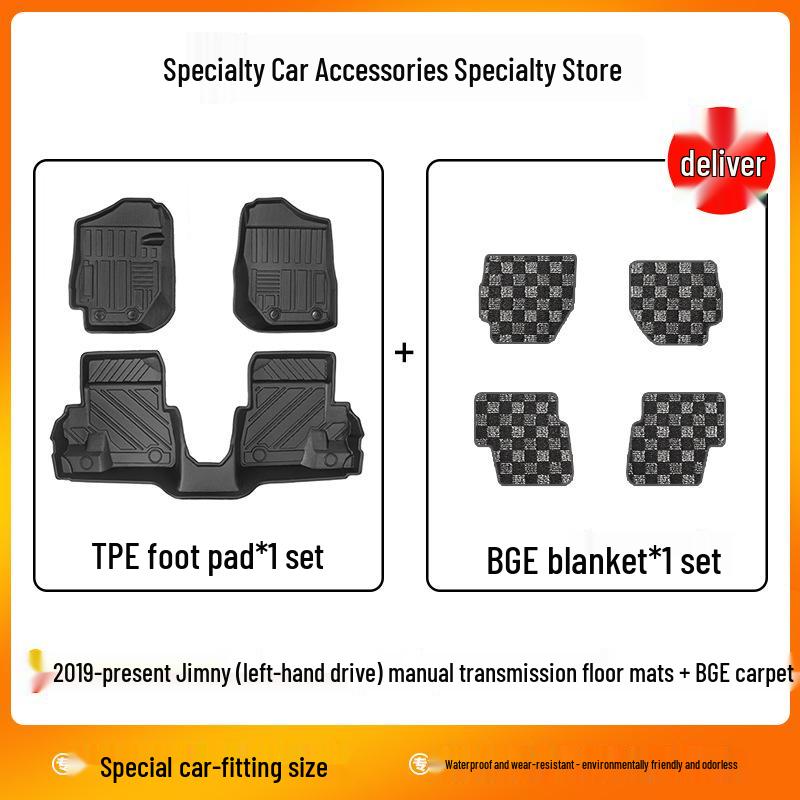 Jiminy Suzuki Jimny TPE Floor Mats - High Edge, Wear-Resistant, Waterproof, Left/Right Hand Drive Compatible, Carpet Surface.