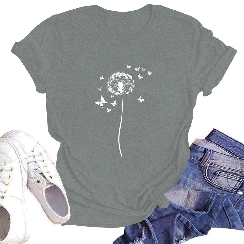 Ladies' Round Neck Casual Floral Print Short Sleeve T-shirt Top