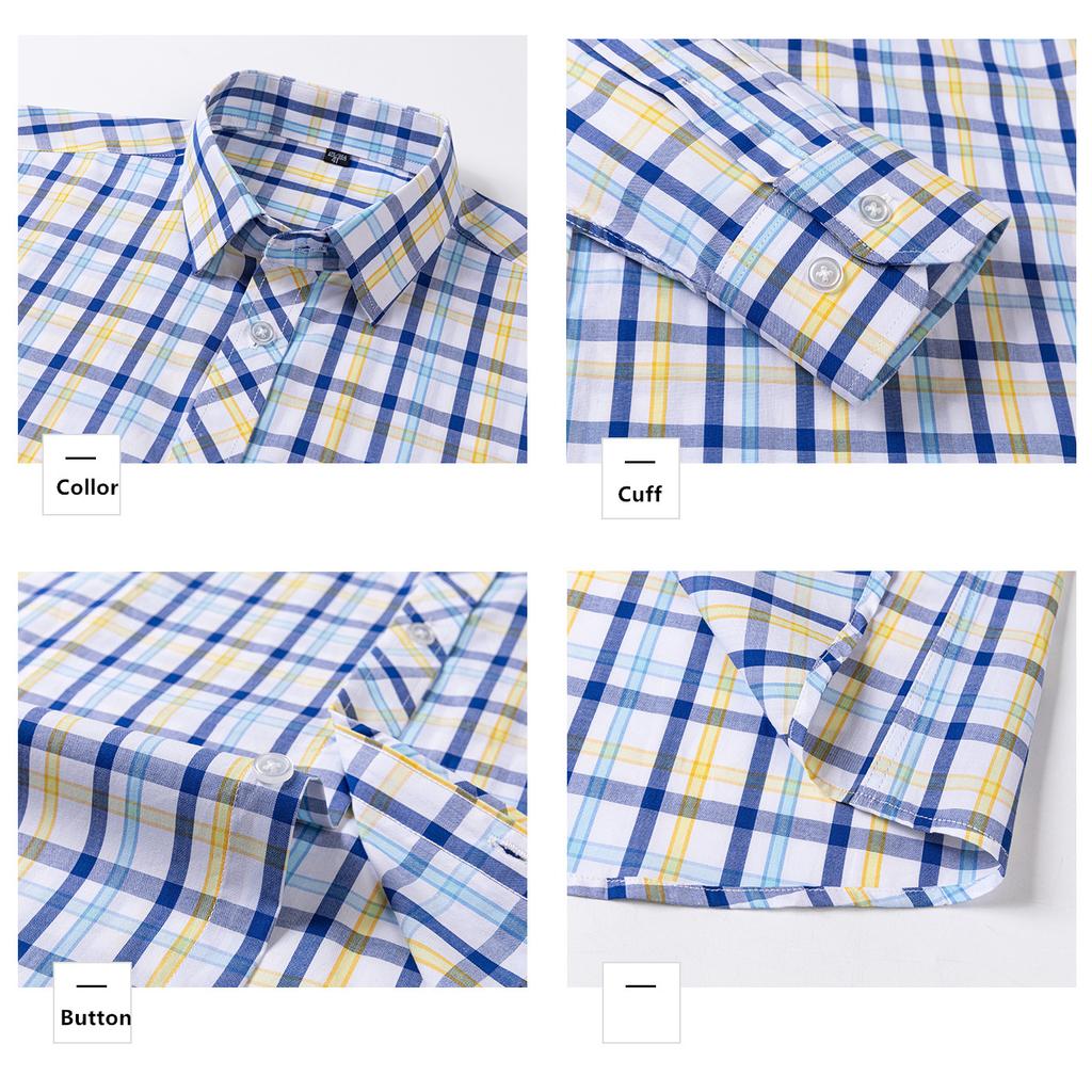 Fashion Spring Autumn Men's Plaid Shirts Long Sleeve 100% Pure Cotton Good Quality Thin Soft Classic Basic Casual Male Clothing