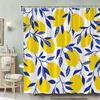 1Pc Vibrant Lemon And Leaf Pattern Shower Curtain - Yellow Lemons With Blue Leaves, Elegant Shower Curtain