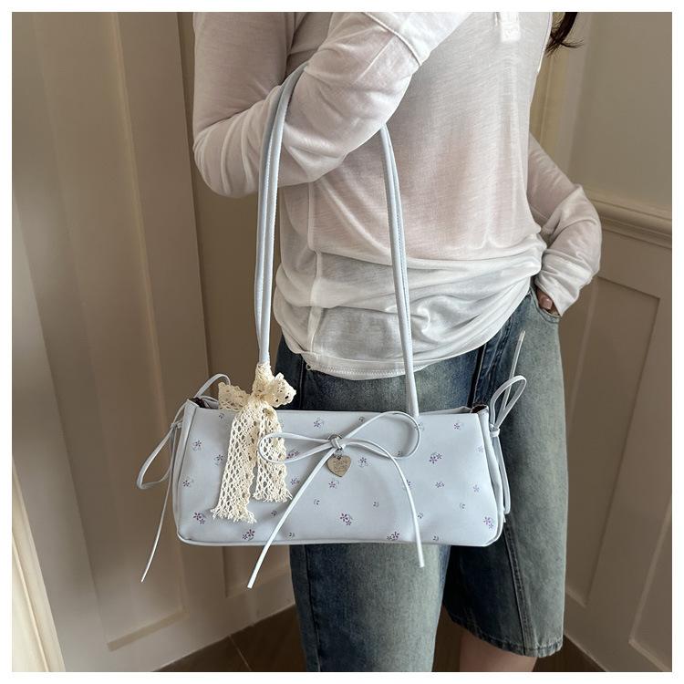 Cute Floral Bow Shoulder Underarm Bags for Women Lightweight Portable Ladies Handbags Simple Sweet Lace Girls Pillow Bag Tote