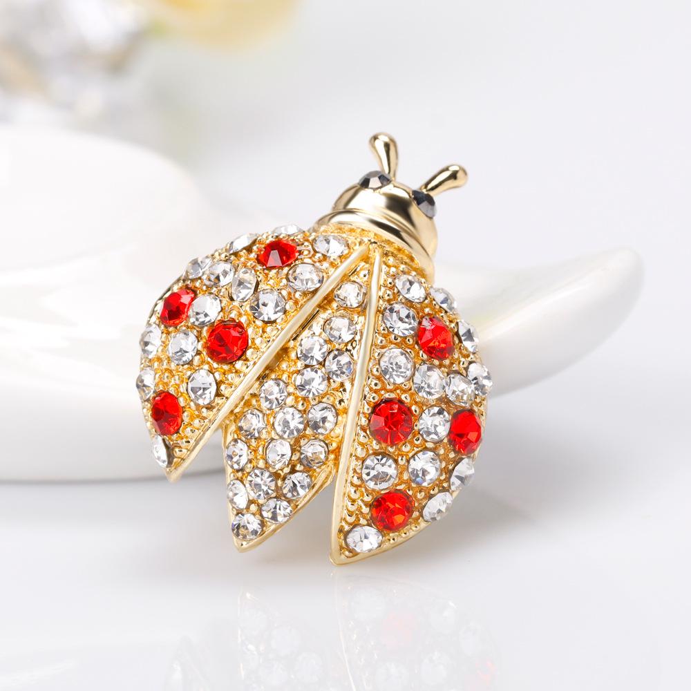 Vintage Fashionable Ladybug Shape Rhinestone Mosaic Breastpin Women Elegant Jewellery Refined Brooches