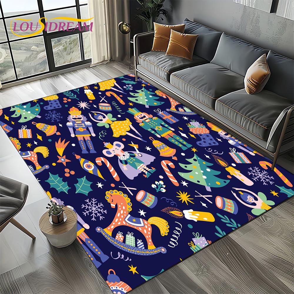Christmas Tree New Year Nutcracker Cartoon Fairy Tales Carpet Rug for Living Room Bedroom Home Sofa Decoration,Kids Floor Mat