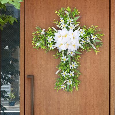 Cross Simulation Lily Wreath Door Hanging Decorative Easter Wreath
