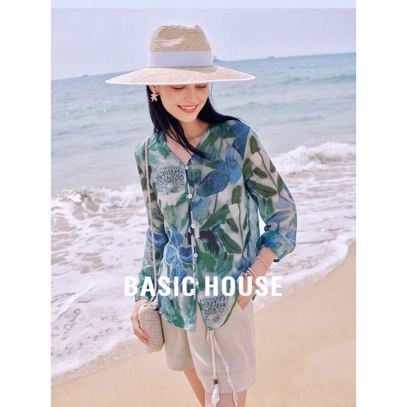 Basic House French Floral V-neck Shirt L