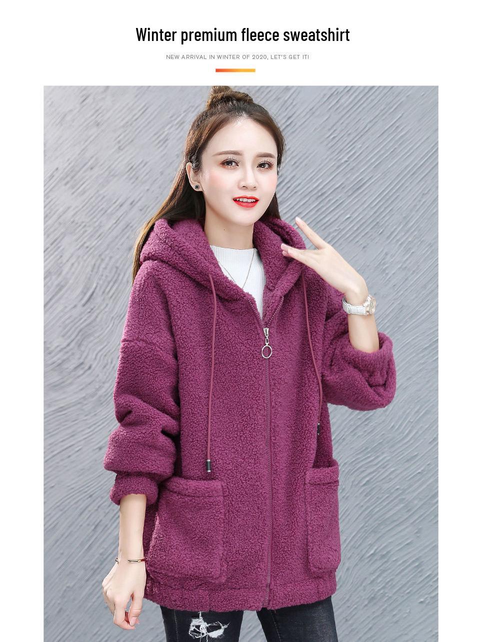 

Женская толстовка на молнии с подкладкой из овечьей шерсти – Свободный крой в корейском стиле, Осень/Зима 2020, Толстый тедди-флис. XXL бордовый
