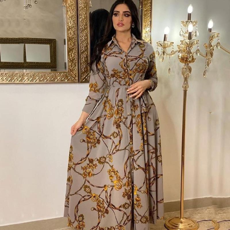 Spring and Autumn new I women's clothing is still Middle Eastern ethnic elegant dress retro printed robe
