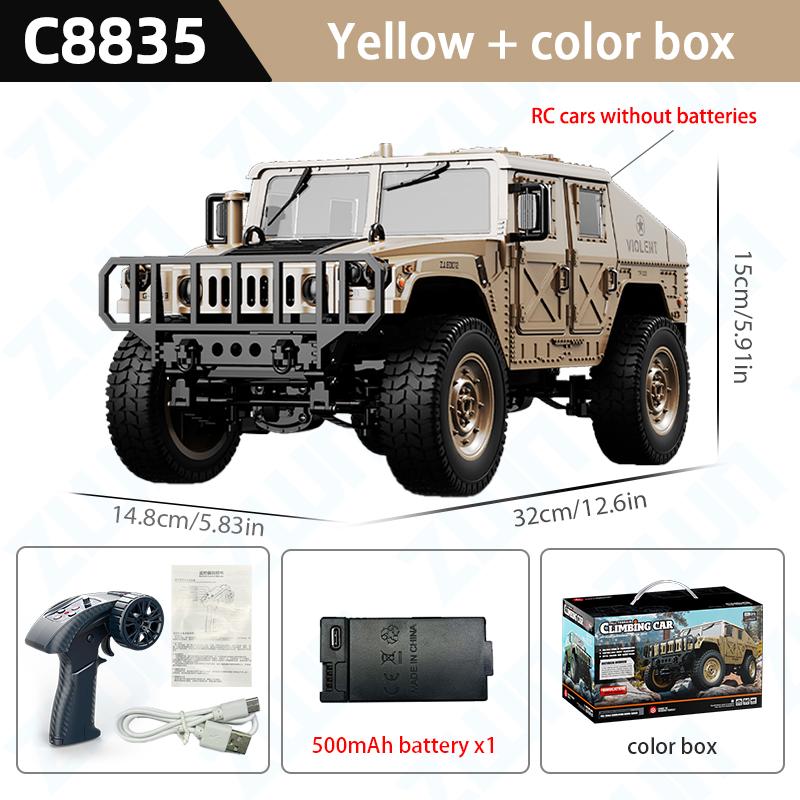 C8835 1:14 2.4G RC Car Simulation 4x4 All-terrain Off-road Climbing Vehcile Remote Control Military Jeep Toy Best Gift for Kids