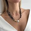 Vintage Leopard Print Silk Scarf Flannel Knotted Necklace Female, Creative Imitation Pearl Ccb Beaded Neck Chain Necklace