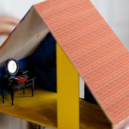 YARDWE Dollhouse Wallpaper, 2 Sheets Dollhouse Floorboard Brick Pattern Wallpaper Floor Paper Stickers Dollhouse Flooring Mini Wall Paper DIY 1/12 Dol